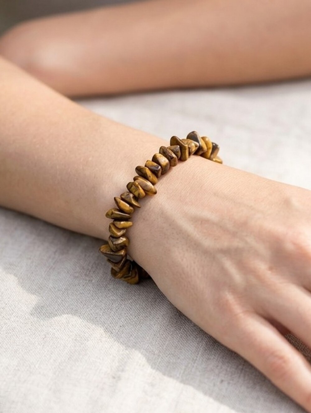 Tiger Eye Chip Stretch Bracelet - Crystal -smaller Fit